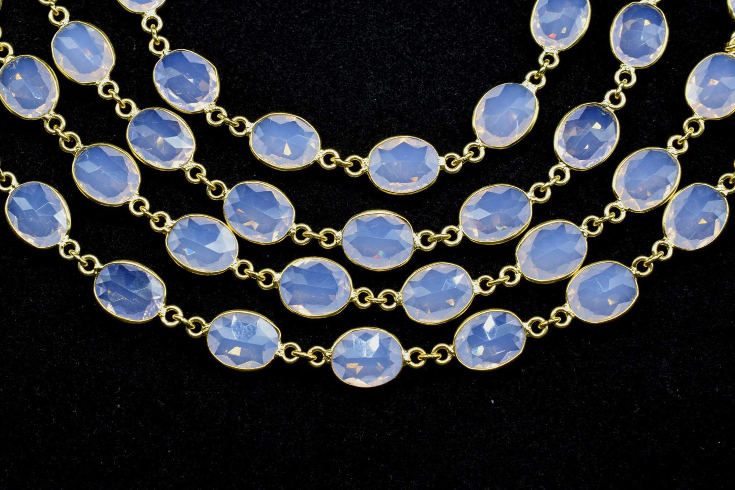 Pink Opalite Gold Plated Bezel Chain Gemstone Connector, Oval Necklace Chain,Bezel Connector Chain,Selling Per Foot,Jewelry making chains