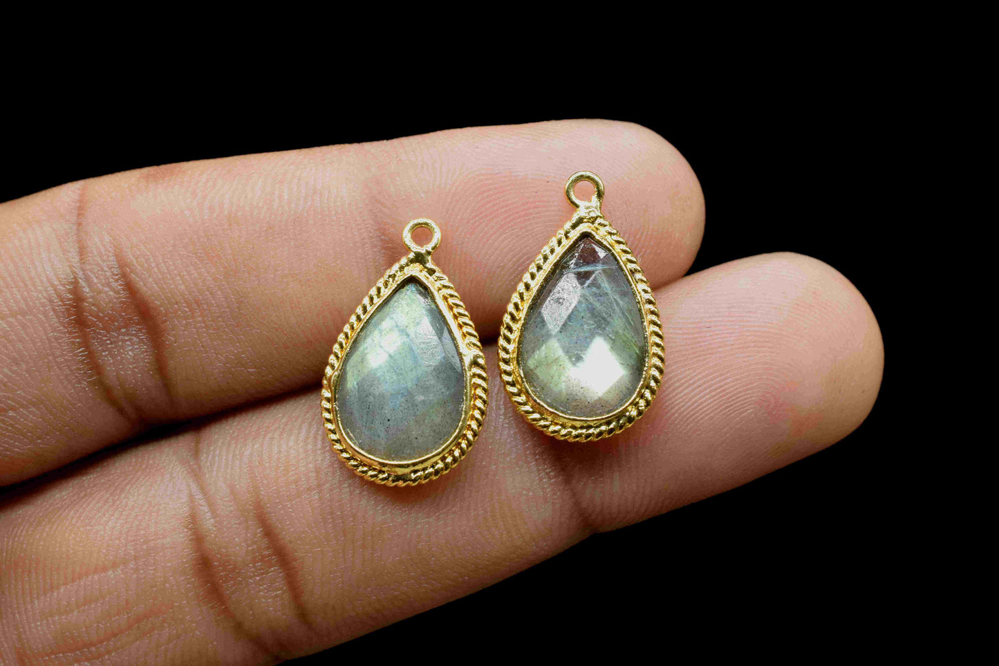 Labradorite Pear Single Bail's Connectors,Labradorite 9x13mm Gold Plated Bezels,Labradorite Gold Pendant Charms,Jewelry Making Charms Crafts