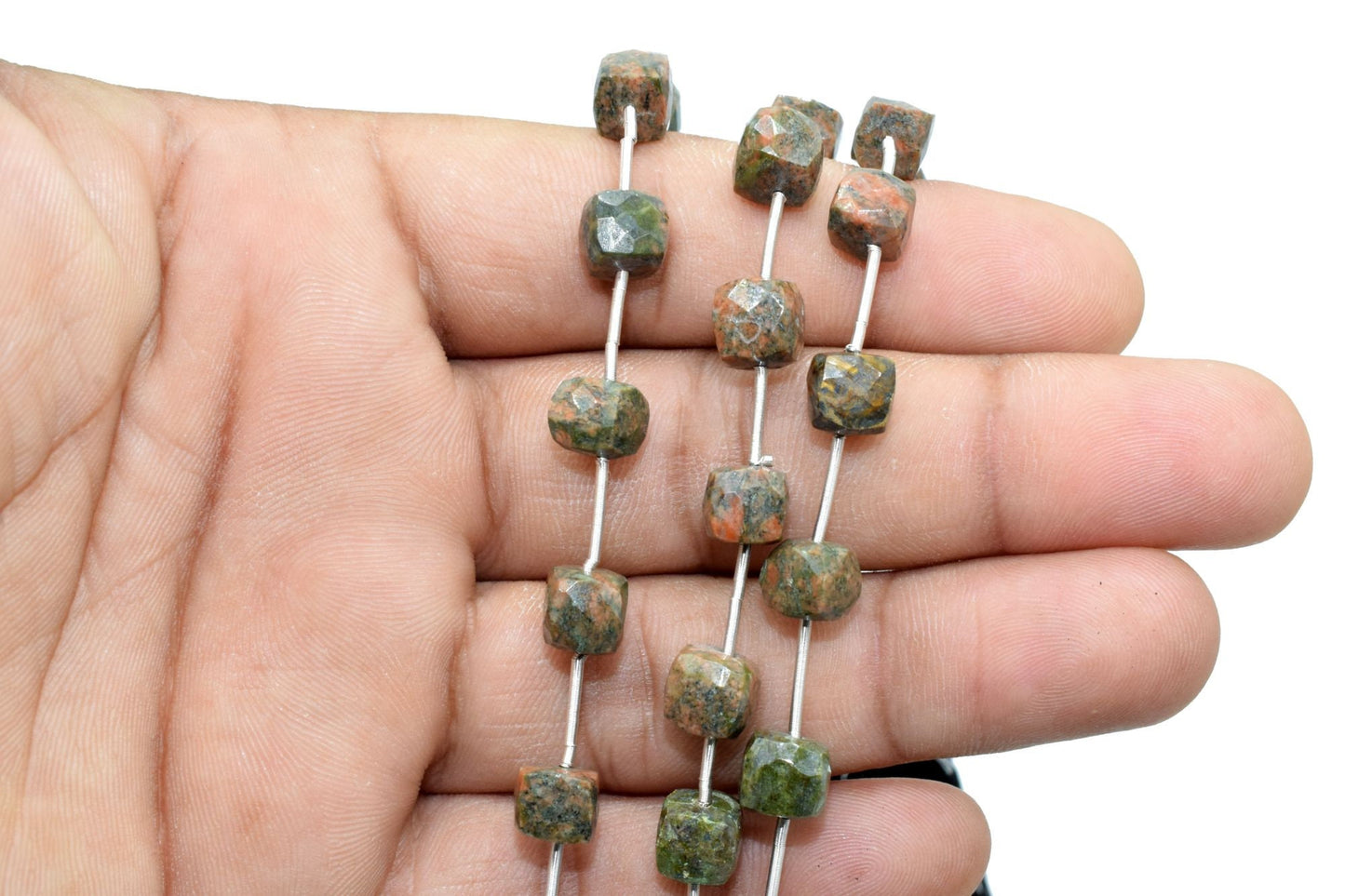 Natural Unakite 7mm Cube Box Beads,Gemstone Faceted Box Briolettes,Unakite Box shape Briolettes,Jewelry Making Beads,Unakite 6 Inch Strands