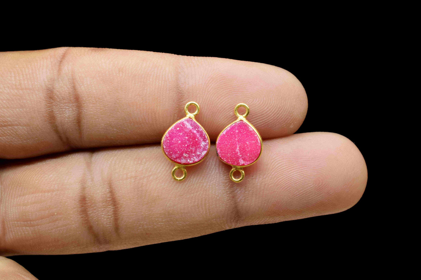 Pink Druzy Gemstone Pendant,Druzy 8mm Heart Shape Component,Double Bail Pendant Jewellery,Electroplated Connector Earring Jewelry DIY Making