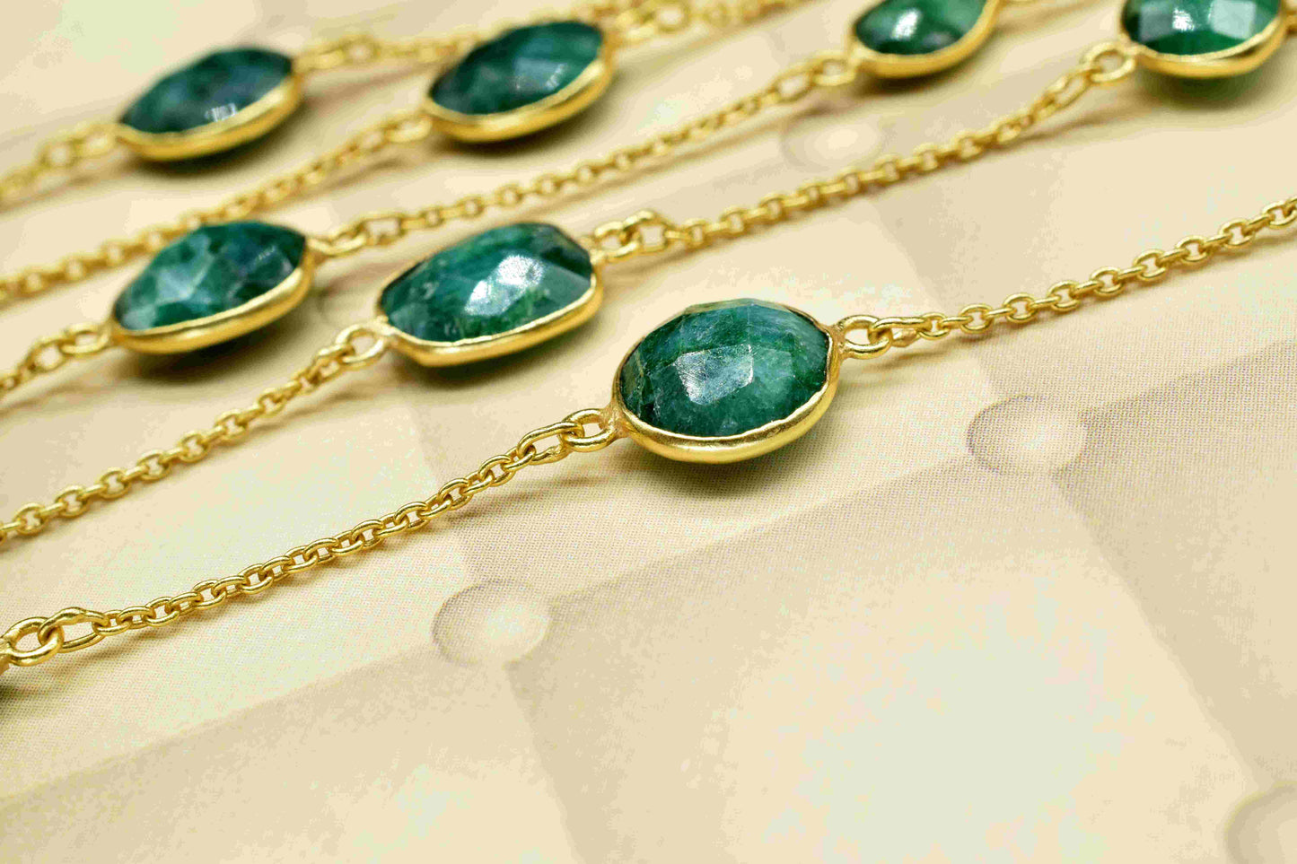 Natural Emerald Bezel Chain Connector,Gemstone Bracelet Chain,Mixed Shape Bezel Rosary Chain,Jewelry Connector,Necklace,Finding Jewelry,Gift