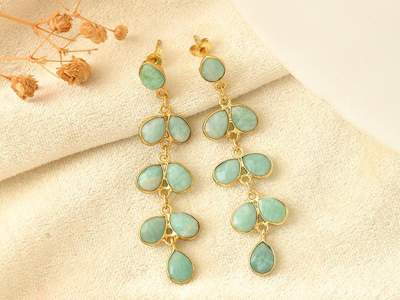 Amazonite Dangle Earring/Bridal Earring/Gold Plated Earring/Bridal Jewelry/Statement Earrings For Bridal/Amazonite Jewelry/Gift