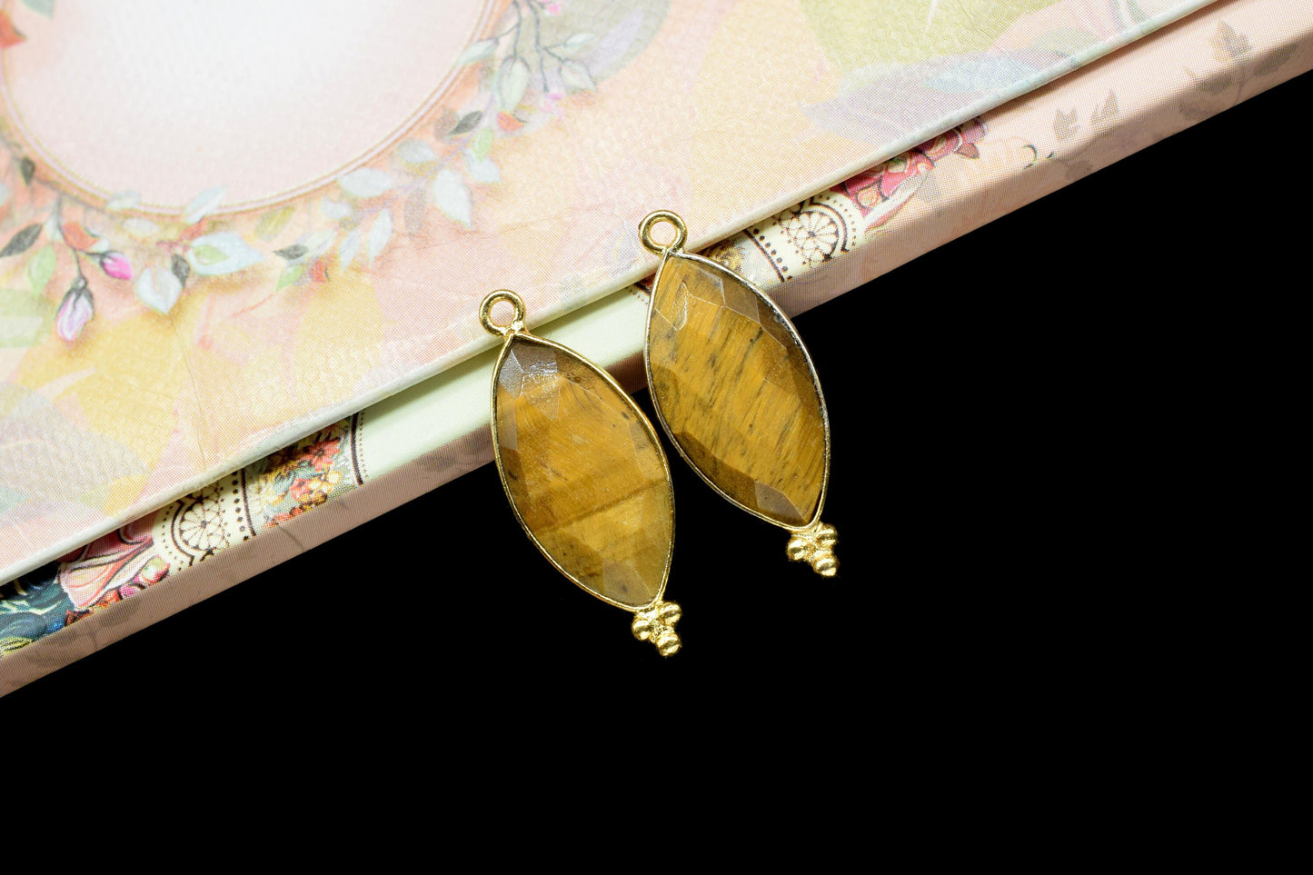 Natural Tiger Eye 10x20mm Marquise charms,Tiger Eye charms Pendant Jewelry Station Bezel Supplies,Tiger Eye Gold Plating single bail Pendant
