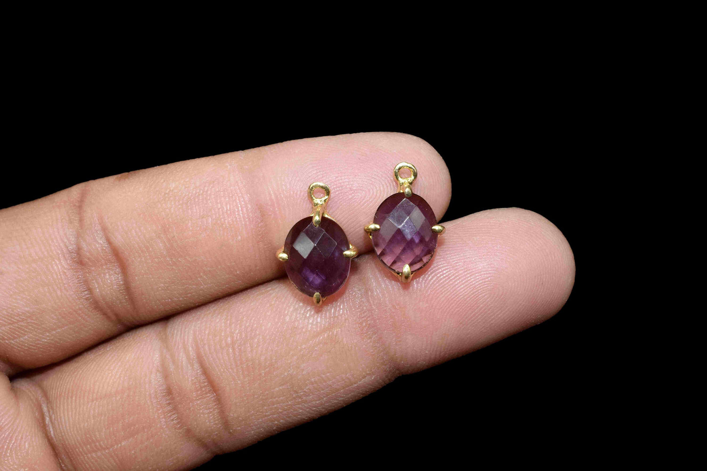 Amethyst Prong 8x10mm Oval Shape Pendant,Amethyst Handmade Gemstone Gold Plating Bezels,Amethyst Beads Single bail Connector Jewelry,Gift