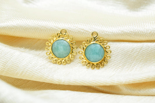 Amazonite 10mm Round Bezel Charm,Gemstone Brass Component,Single Bail Pendant,Round Faceted charms,Handmade Jewellery Connector,Bday Gift