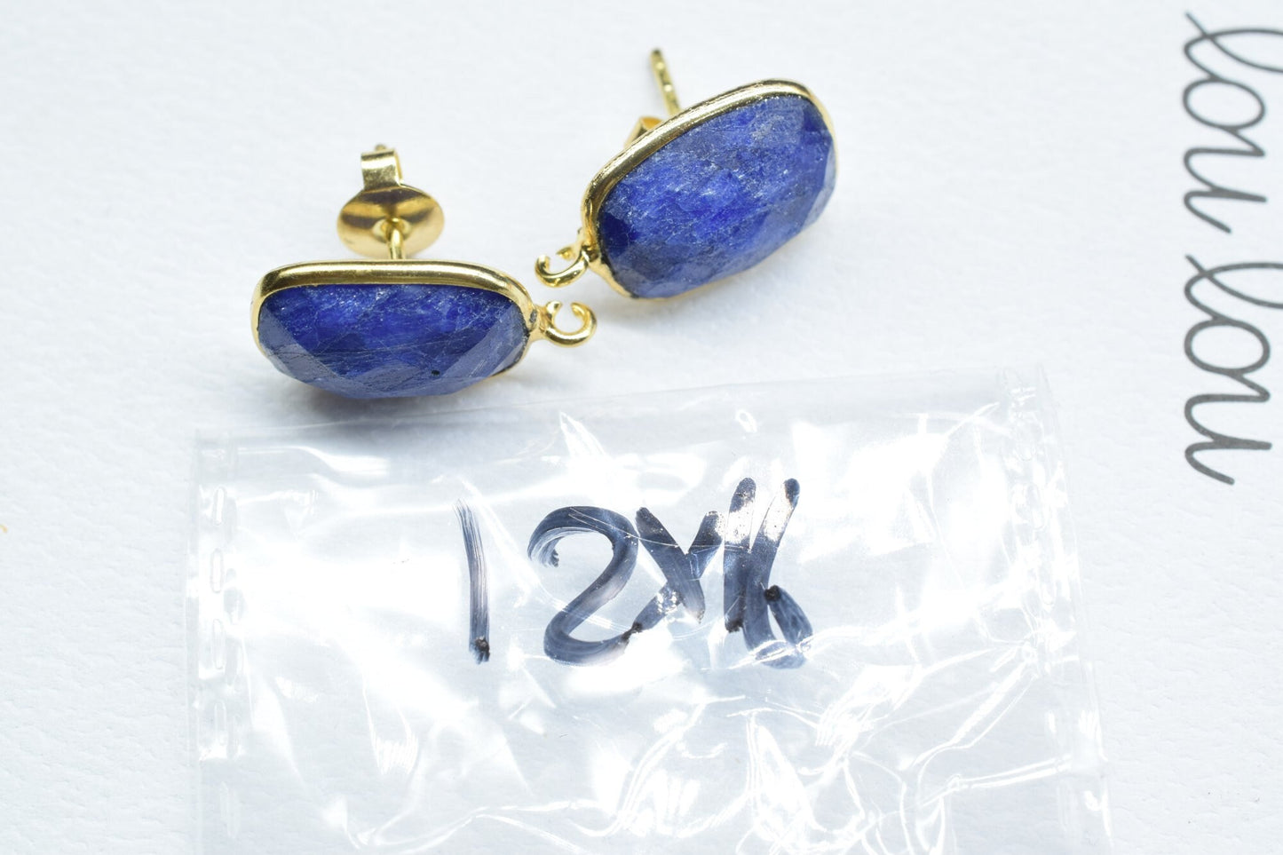 Blue Sapphire 12x16mm rectangle Earring Connector,Jewelry Making,Sapphire Connector post stud,Gold Plated Earring Connector,Rectangle Studs