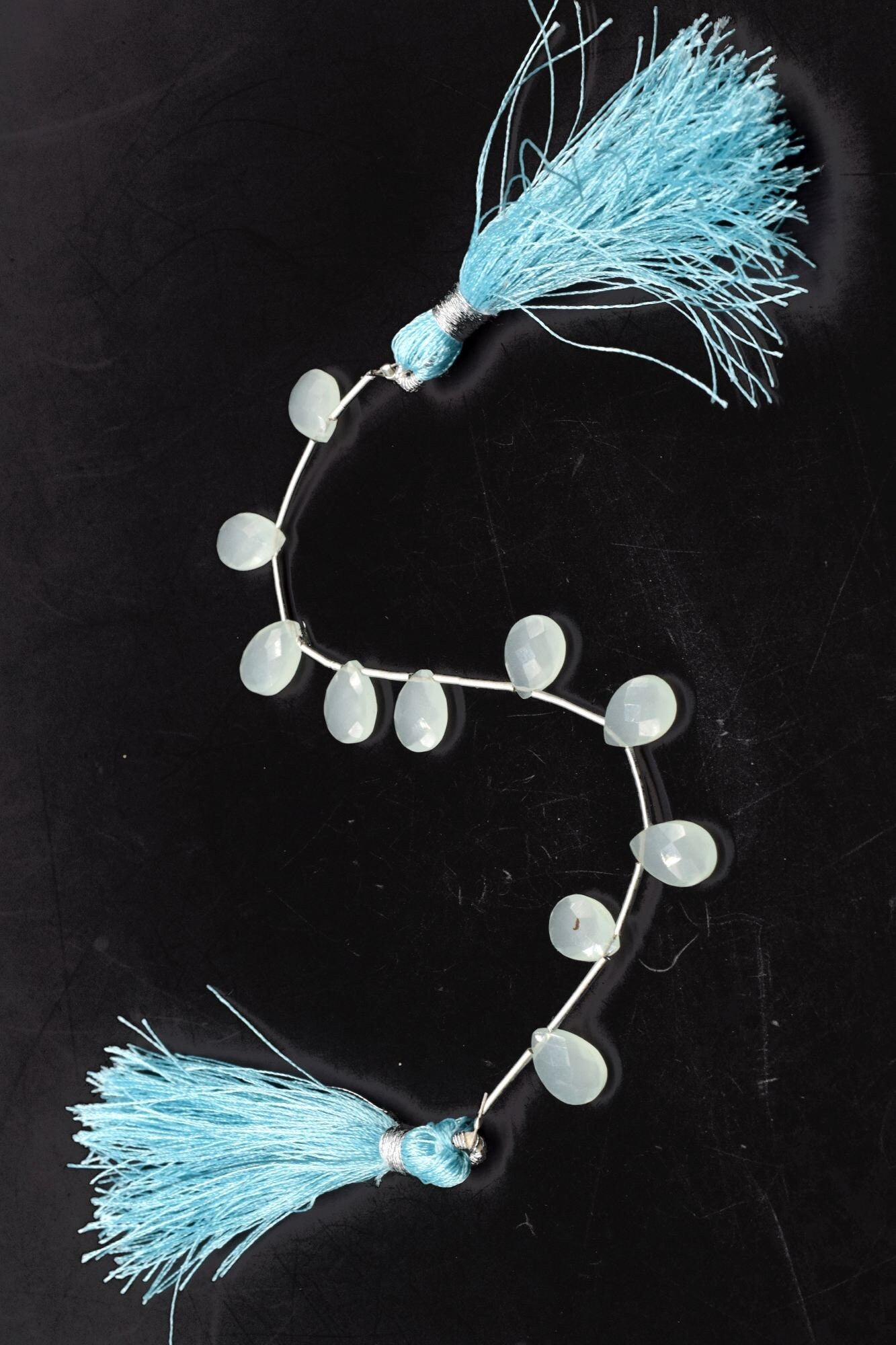 Aqua Chalcedony teardrop Briolettes,Aqua Chalcedony Beads,Aqua Chalcedony Faceted Pear Briolette,Aqua Chalcedony Beads Sparkly Full 8"Strand