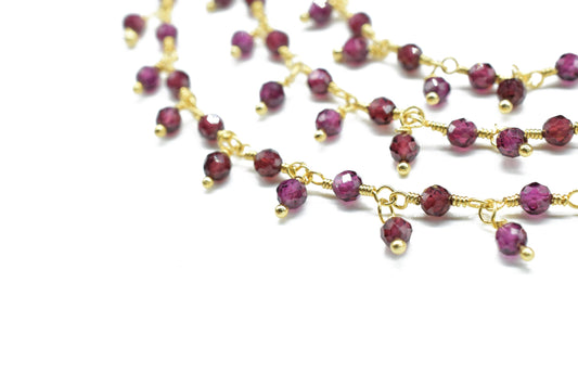 Pink Garnet Cluster Rosary Chain,Garnet Beads Dangling Chain,Gemstone Rosary Chain,Wire Wrapped Necklace Chain,Finding Handmade Jewelry Gift