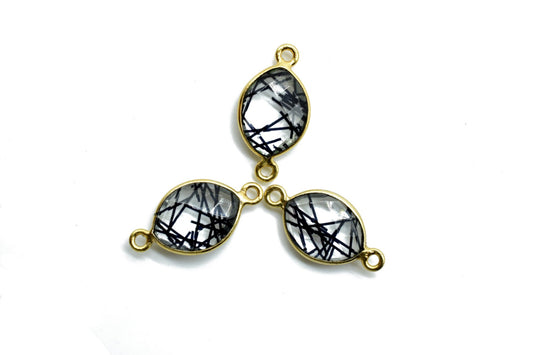 Black Rutile 10x13mm Eye double bail connectors,Black Rutile Components eye Shape Connectors,Rutile double Bail Over Brass Gold Edge Jewelry