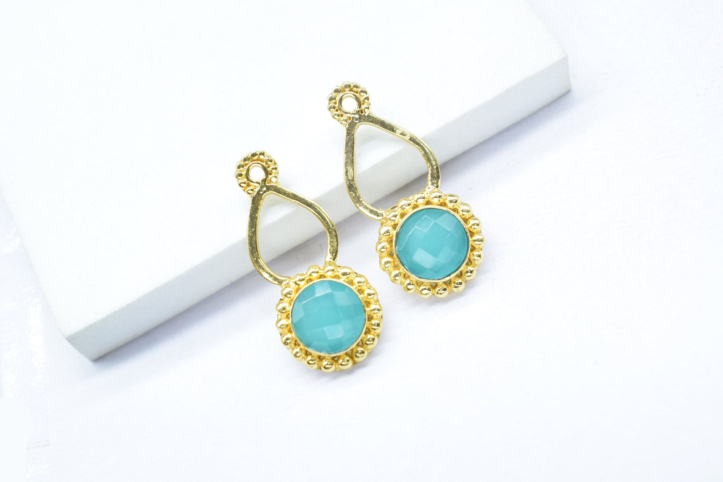 Aqua Chalcedony Designer Pendant/Jewelry making Stone/Chalcedony Pendant Charm/Handmade Jewelry Component/Round Shape Stone/Connector/Gift