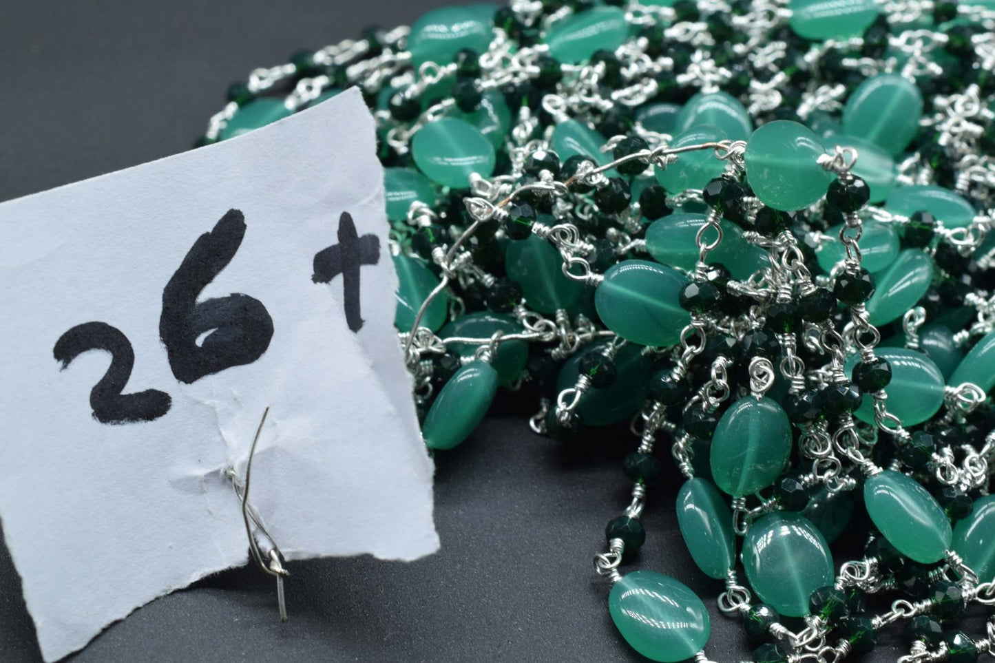 Natural Green onyx Smooth Oval Rosary Style Beaded Chain,Gold Plated Wire Wrapped Chain,Gemstone Linked Handmade Chain,Jewelry Making,