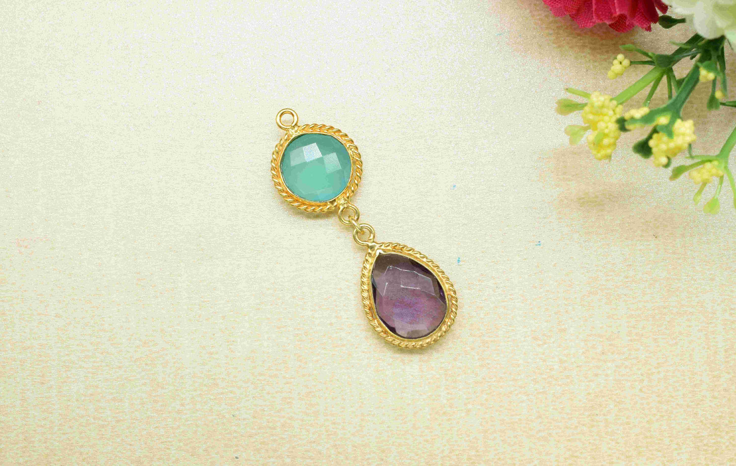 Aqua Chalcedony Pendant Charms , Amethyst Dangle Earring Component , Multi Gemstone Dangle Earring , Component Jewelry , B'day Gift