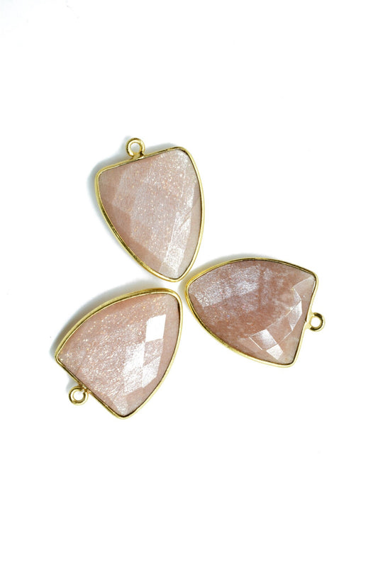 Peach Moonstone 17x22mm Triangle shape Single bail Connector,Bezel links Connector,jewelry making Connector,Single Loop Connector,Moonstone
