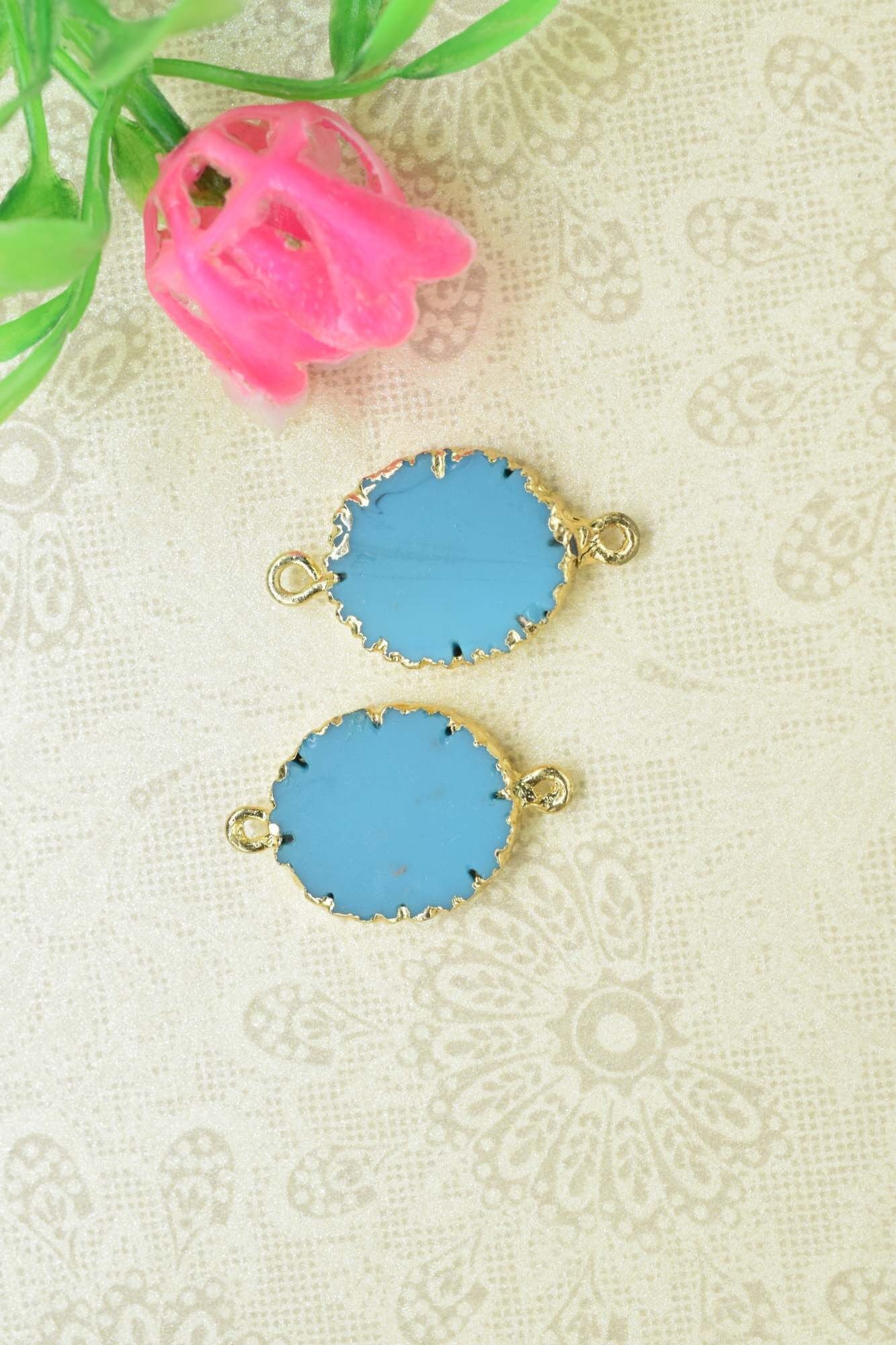Turquoise Double Bail Connector,Cabechon Pendant Charms,Handmade Pendants,Oval Shape Pendants,Gemstone Connector,Electroplated Jewelry Gift