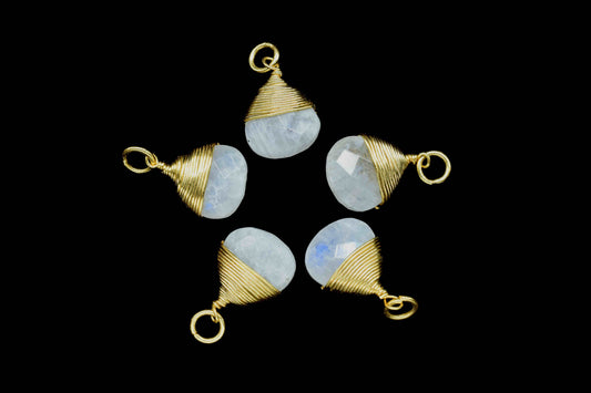 Moonstone Faceted Wire Wrapped Connectors,10mm Heart Gemstone Pendant,loop Connector,Wire Wrapped Necklace,Rainbow Moonstone Jewelry making