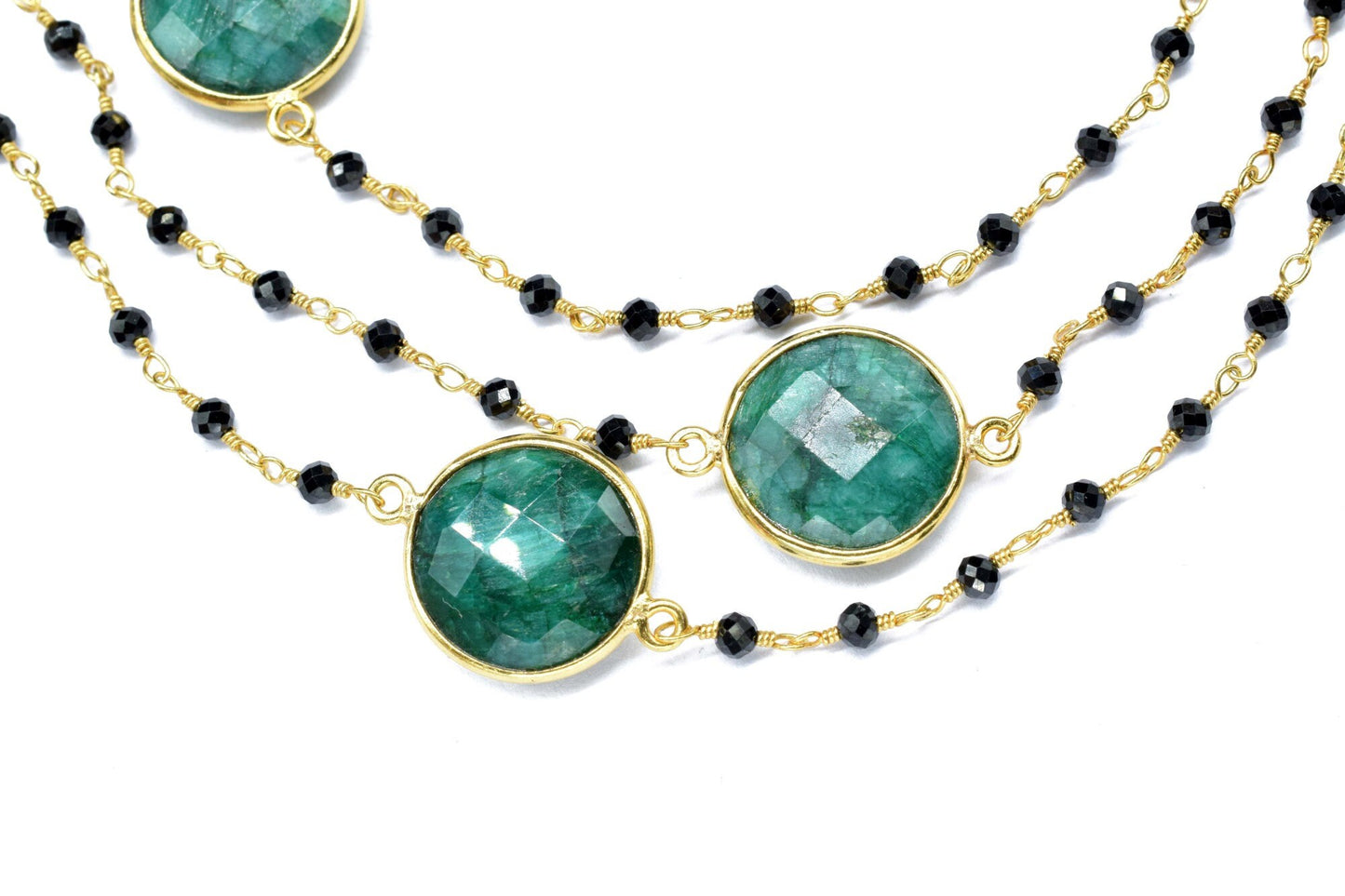 Black Spinel Beaded Chain Rosary Chain, emeralds connector chain multi gemstone rosary, bezel chain, gemstone connector, wire wrapped,craft
