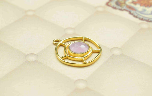 Rose Quartz Gemstone Component, Single Bail Charm , Rose Quartz Connector Pendant , Gold Plated Connectors , Earring Component , B'day Gift