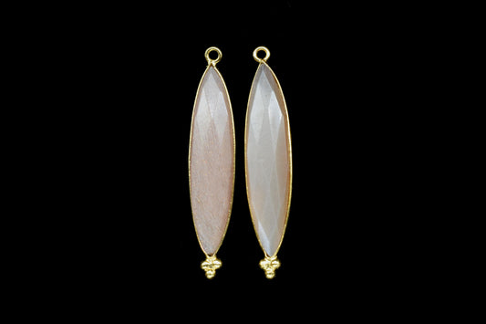 Peach Moonstone 7x34mm Marquise Shape Pendants,Peach, Moonstone Gemstone Charms Pendant,Peach Gemstone Gold Plating Single Bail Jewelry,Gift