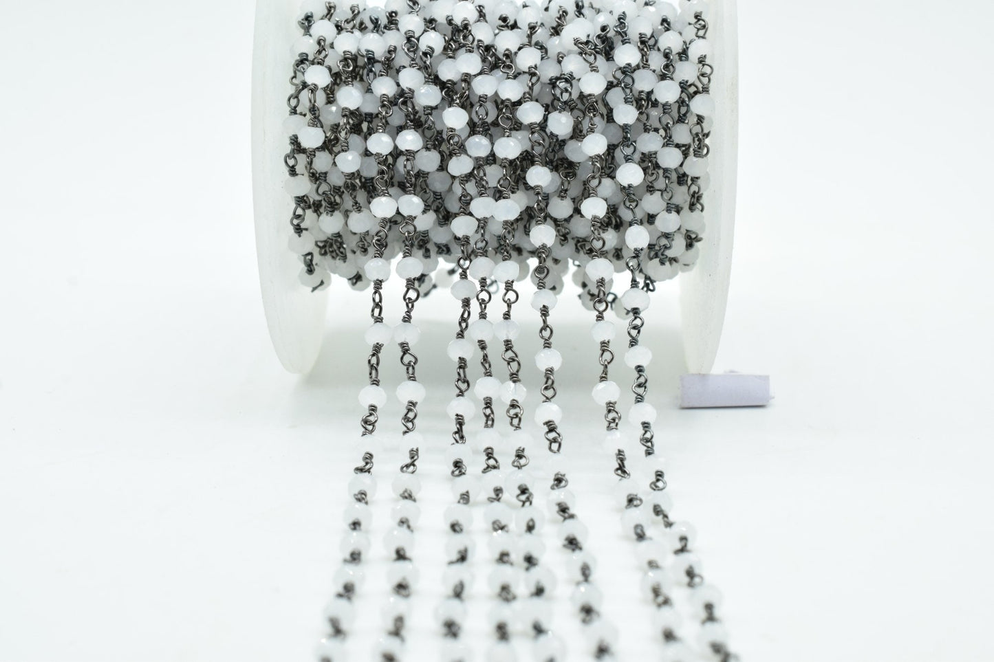 Aqua Chalcedony 3mm Beaded Chain,Aqua Chalcedony Rosary,Black rhodium Wire Wrap Chain,Aqua Chalcedony Brass chain,jewelry making chains,gift