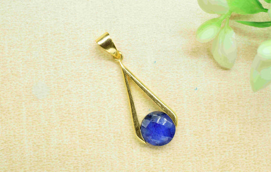 Sapphire , Single Bail Charm , Sapphire Connector Pendant , Gold Plated Connectors , Single Bail Checker Cut Gemstone Connector