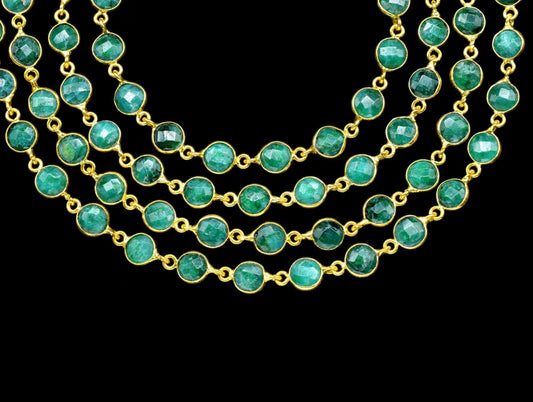 Emerald Faceted Bezel Connector,Finding Round Bezel Chain,handmade Jewelry Chain,Station Link Chain,Emerald Round Beads Chain necklace,Gift