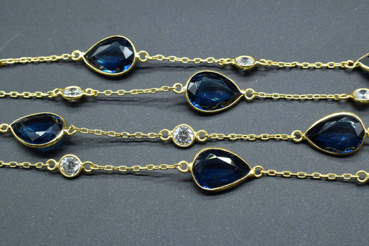 Kyanite Faceted Bezel Connector Station Link Chain,Kyanite Pear shape Connector Chain,Kyanite Bezel Connector Chain,Chain Per Foot,Kyanite