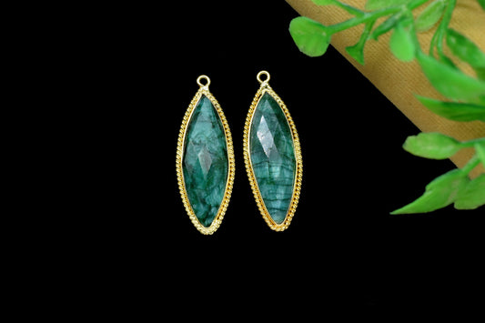 Emerald Gemstone Connector,Emerald Gold Plating Charm Connectors,Emerald Single Bail Charm,Emerald Faceted 10x30mm Marquise Shape Connectors