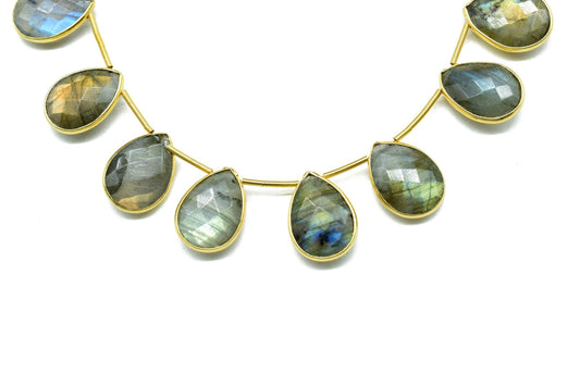 10 Pieces Labradorite Pear Shape Gold Plated Bezel strand,10x14mm pear Charms For Making Jewelry Findings Supply,Labradorite charms strands