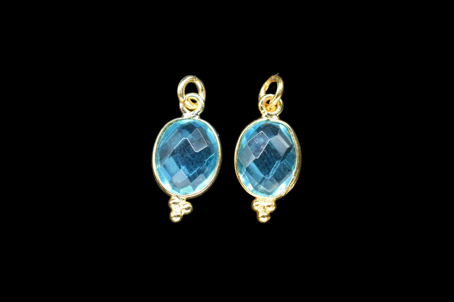 Blue Topaz Quartz 8x10mm oval Shape Pendant Jewelry/Blue Topaz Gold Plated Single Bail Connector jewelry/Topaz Gemstone Teardrop Charms,Gift