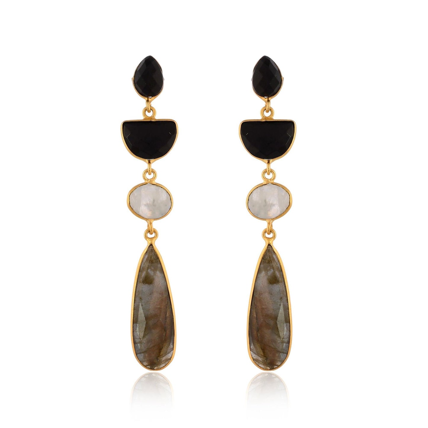 Gemstone Black Onyx Earring/Gold Plated Earring/Handmade Earring/Rainbow Moonstone Earring/Gemstone Labradorite Earring/Women Earring/Gift