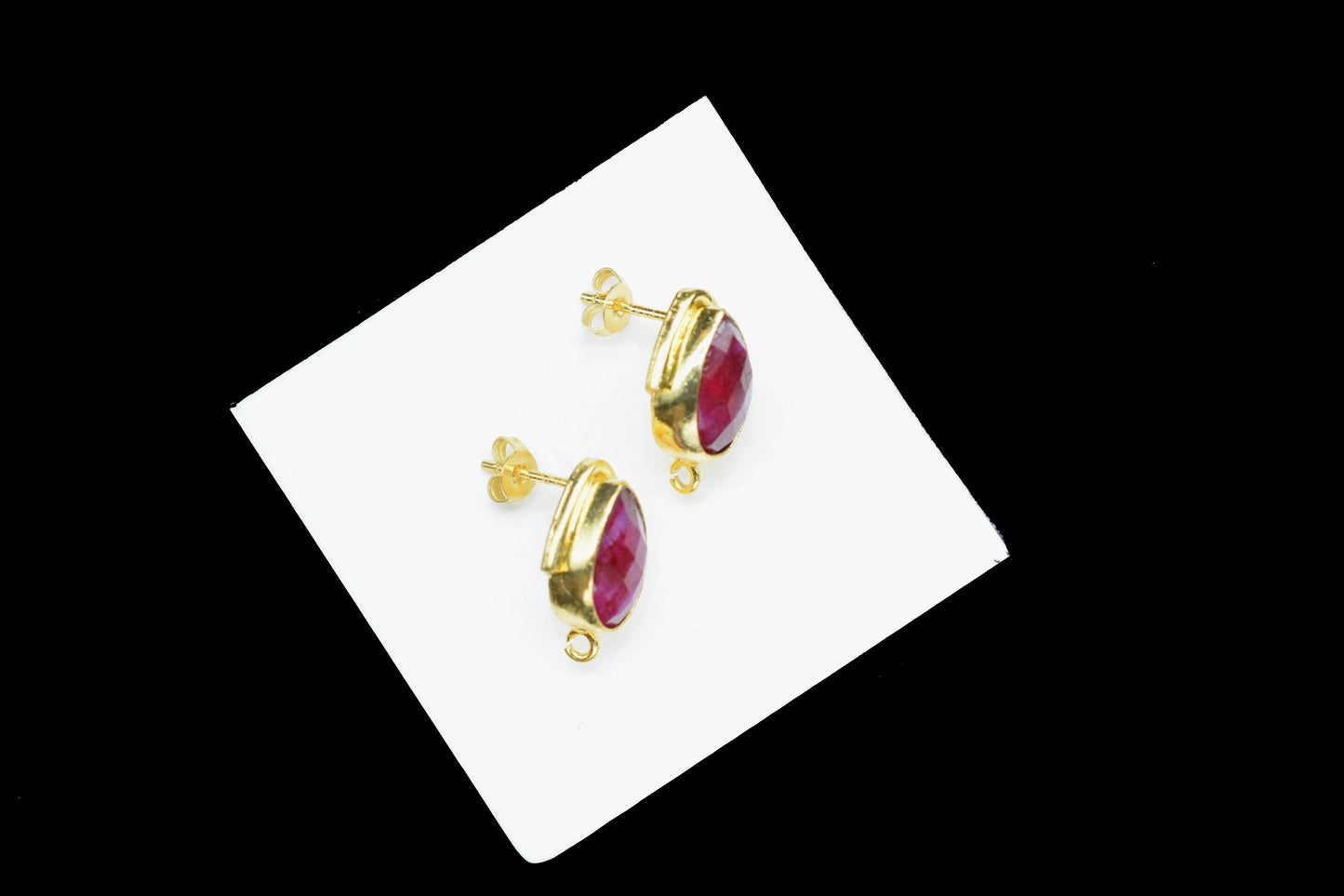 Ruby Studs Connector/Gold Plated Earring/Handmade Studs/Bezel Set Studs/Teardrop Earring/Women Jewelry/Connector Studs/B'day Gift
