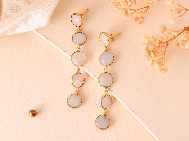 Moonstone Dangle Earring/Gold Plated Earring/Bridal Earring/Handmade Jewelry/Moonstone Wedding Earring/Gold Plated Earring/B'day Gift