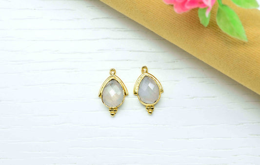 Moonstone Faceted Gemstone 9x13mm Pear Shape Pendant,Moonstone Charms Jewerlry,Moonstone Checker Cut Gold Plated Bezel Jewelry Making,Gift