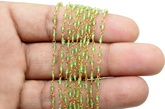 Peridot 2mm Beaded Chain,Peridot Rosary chain,Peridot Gold Plated Wire Wrap Chain,Jewelry Making Chain,Rosary chain,Peridot vermeil chain