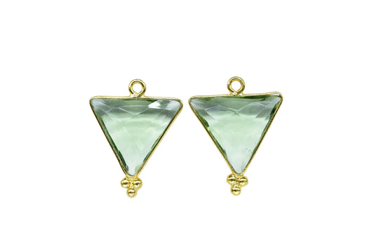 Green Amethyst Quartz 15mm Triangle Shape charms,Green Amethyst Single Bail Pendant Charms Jewelry,Green Amethyst Brass Gold Plating Jewelry