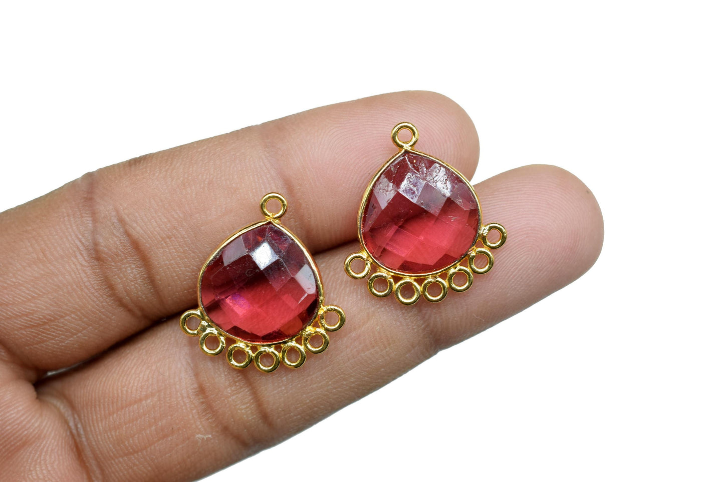 Pink Tourmaline 14mm Heart Bezel Charm/Charms Connector/Handmade Jewellery Connectors/Gemstone Brass Component/Women Jewelry/B'day Gift