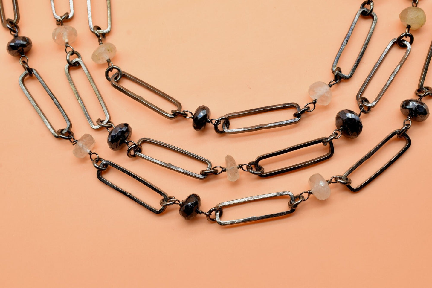 Multi Gemstone Connectors Chain, Findings Connectors Rosary, Open Rectangle Findings 8x16mm Oxidized Rosary Chain, Black Plated Rosary Chain