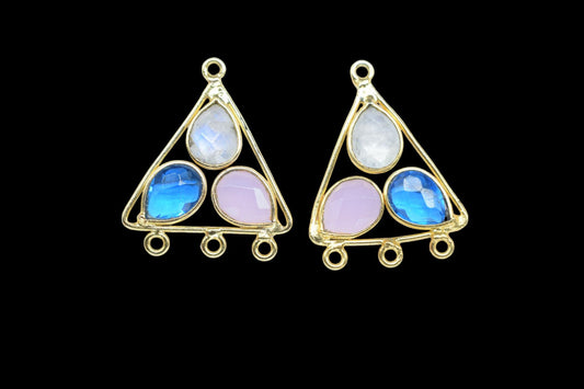 Multi Gemstone Teardrop Faceted Bezel Connector,Multi Gemstone Pendant,Tringle Shape Pendant,Multi Bail Connector,Multi Stone Jewelry,B'Gift