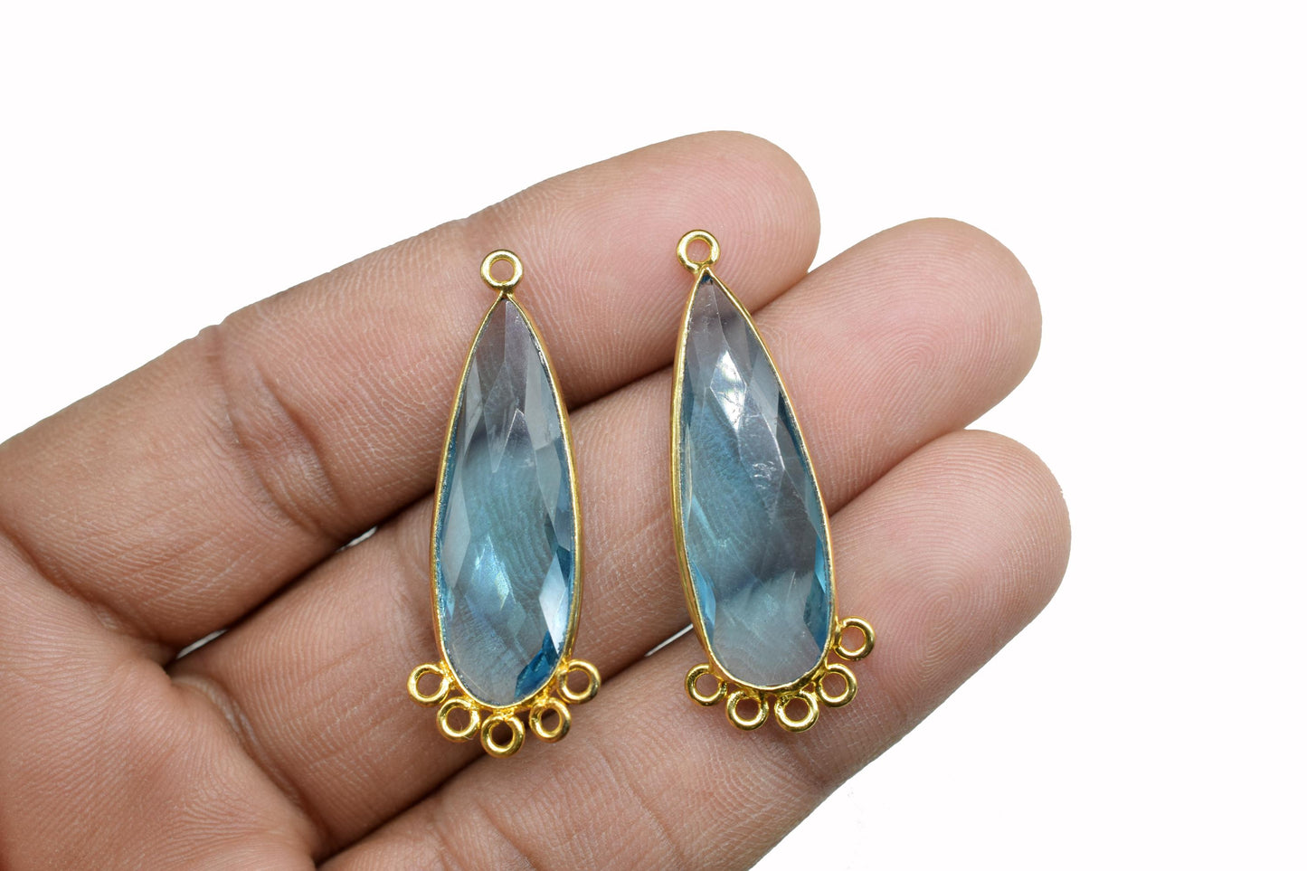 Sky Topaz 10x30mm Teardrop Bezel Charm/Charms Connector/Handmade Jewellery Connectors/Gemstone Brass Component/Women Jewelry/Gift
