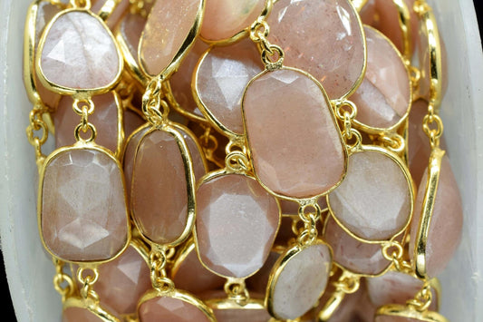 Peach Moonstone Faceted Bezel Connector,Moonstone Bezel Chain,Free Size Gemstone Connector,Jewelry making chain,Peach Moonstone Jewelry,Gift