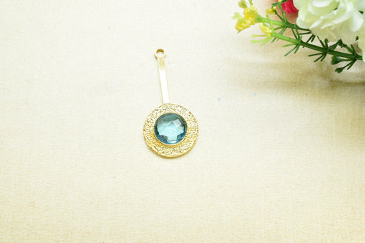 Blue Topaz Pendant , Blue Topaz Gemstone Handmade Pendant ,Single Bail Checker Cut Gemstone Connector, Gold Plated Connectors