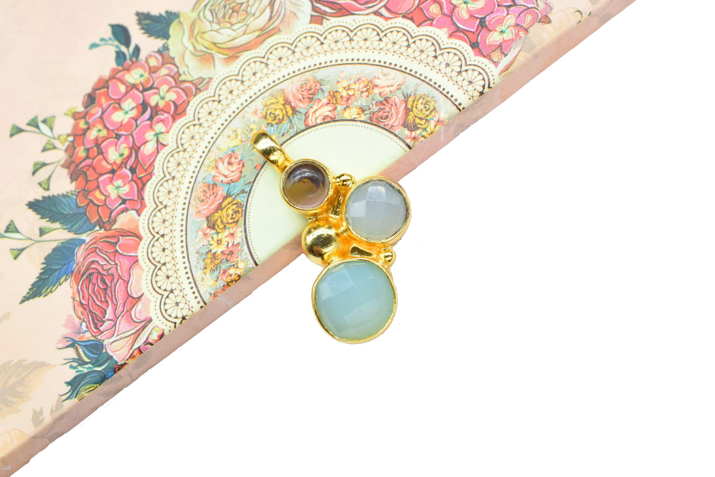 Multi Stone faceted Pendant,Aqua Quartz Pendant,Boho Pendant,Gemstone Pendants jewelry,Handmade Pendant Charm,statement Brass Pendant,Gift
