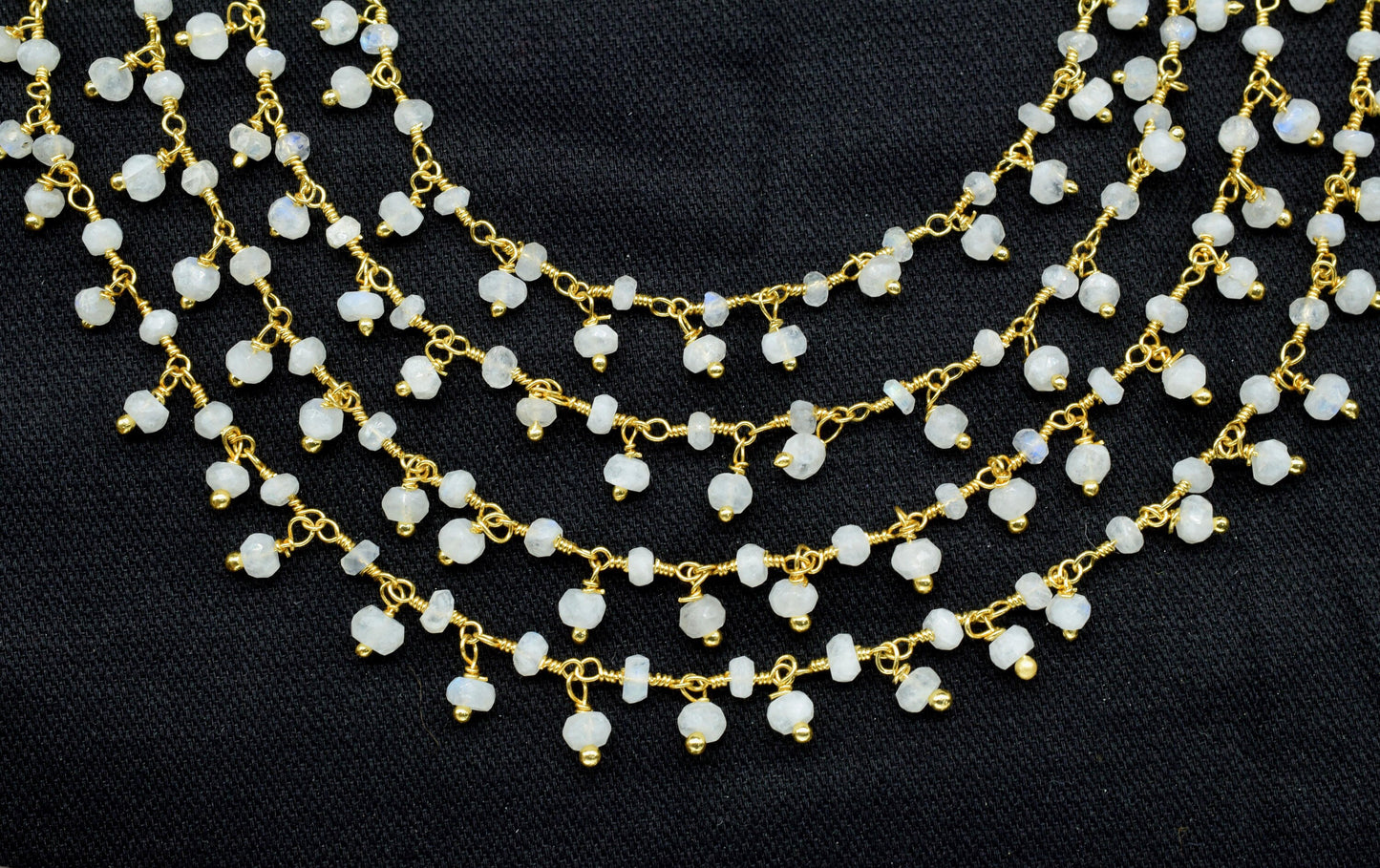 Rainbow Moonstone Cluster Rosary Chain,Wire Wrapped Necklace Chain,Rainbow Beads Dangling Chain,Gemstone Rosary Chain,Handmade Jewelry Carft