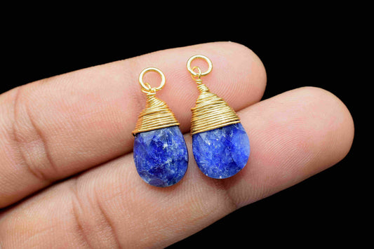 Blue Sapphire Faceted Connector,7x10mmConnector,Teardrop Pendant Jewelry,Gemstone Wire Wrapped Pendant,Wire Wrapped Necklace,SapphireJewelry
