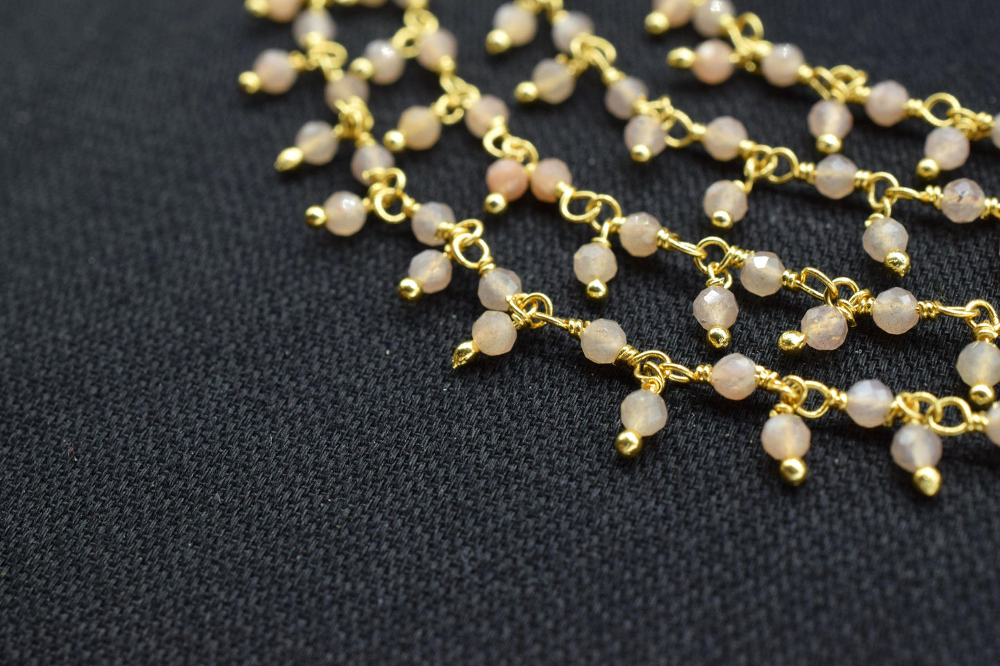 Peach moonstone Cluster Rosary Chain,Gemstone Chain,Wire Wrapped Necklace Chain,Peach Dangling Faceted Chain,Handmade Station Link Jewelry