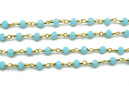 Peru Chalcedony 3mm Beaded Chain,Peru Chalcedony Wire Wrapped Chain,Peru Chalcedony Brass chain,Jewelry Making Chain,Beaded rosary chain,