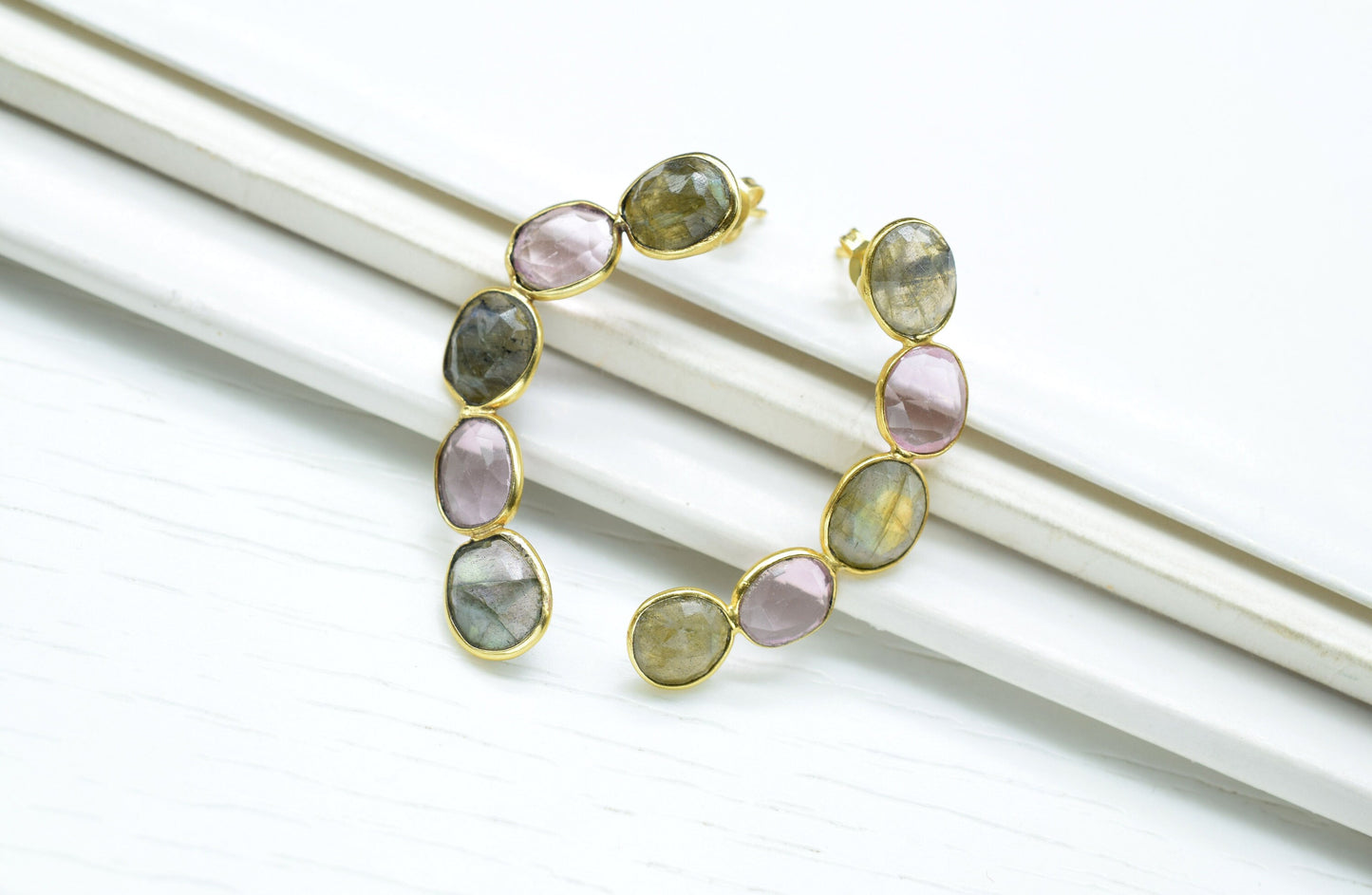 Gemstone Labradorite Earring/Double Stone Earring/Pink Amethyst Earring/Long Earring/Bridal Earring/Bridesmaid earring/Women Earring/Gift