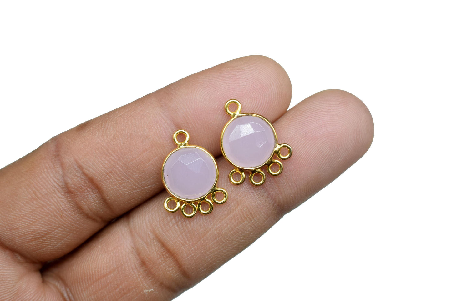 Rose Quartz 10mm Round Bezel Charm/Gemstone Brass Component/Single Bail Pendant charms/Round Handmade Jewellery Connector/B'day Gift