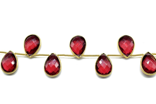 Pink Tourmaline Pear Shape Gold Plated Bezel strand,10x14mm pear Charms Making Jewelry Findings Supply, Tourmaline charms strands,Teardrop