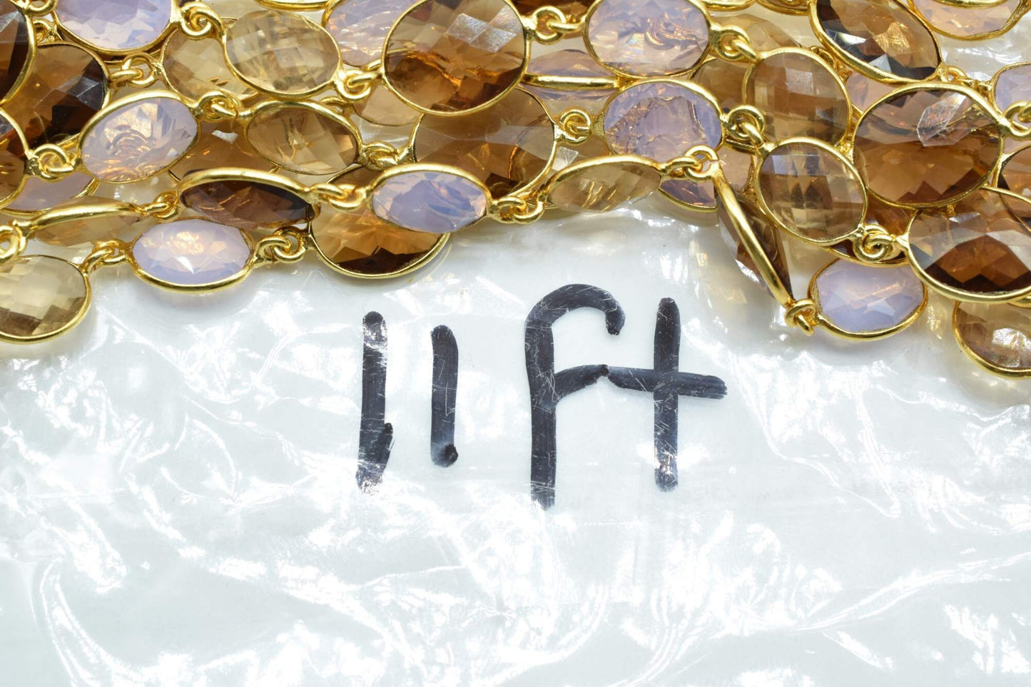 Smoky Quartz & Pink Opalite Gold Plated Bezel Chain Gemstone Connector, Chain,Bezel Connector Chain,Selling Per Foot,Jewelry making chains